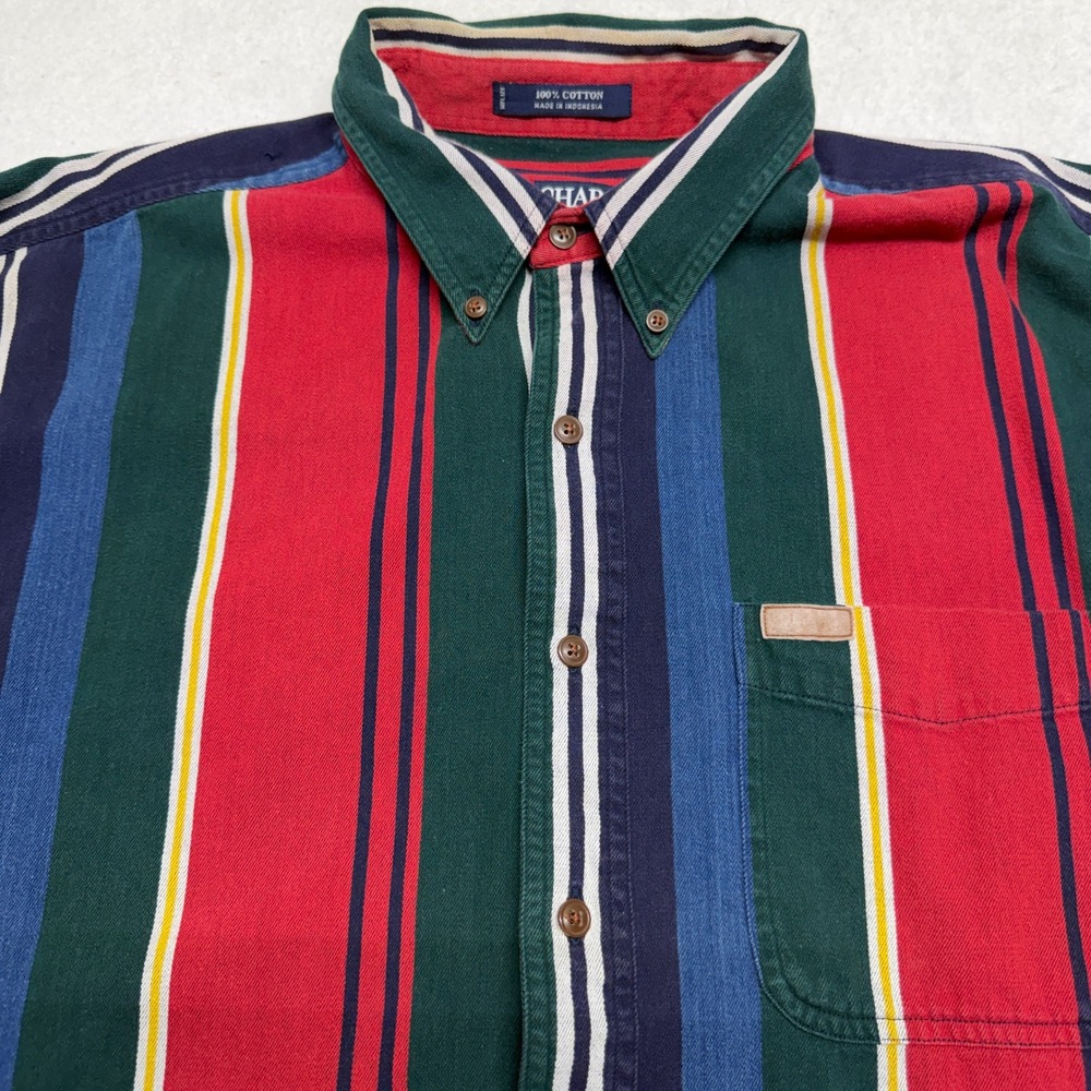 Vintage Chaps Ralph Lauren Multi Color Striped Button Down Shirt XL 90s Preppy - Picture 2 of 10